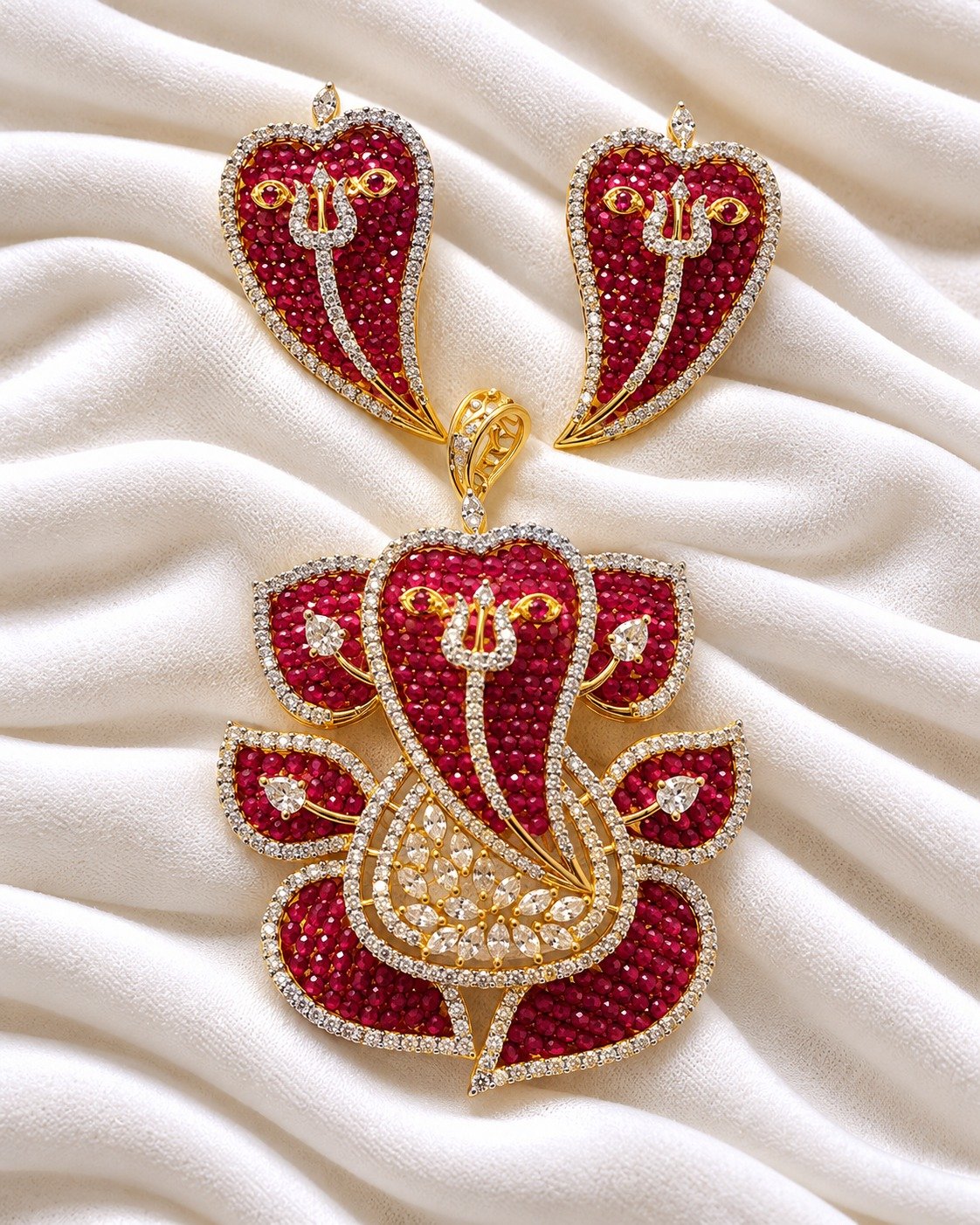 Ruby Ganesha Pendant Set