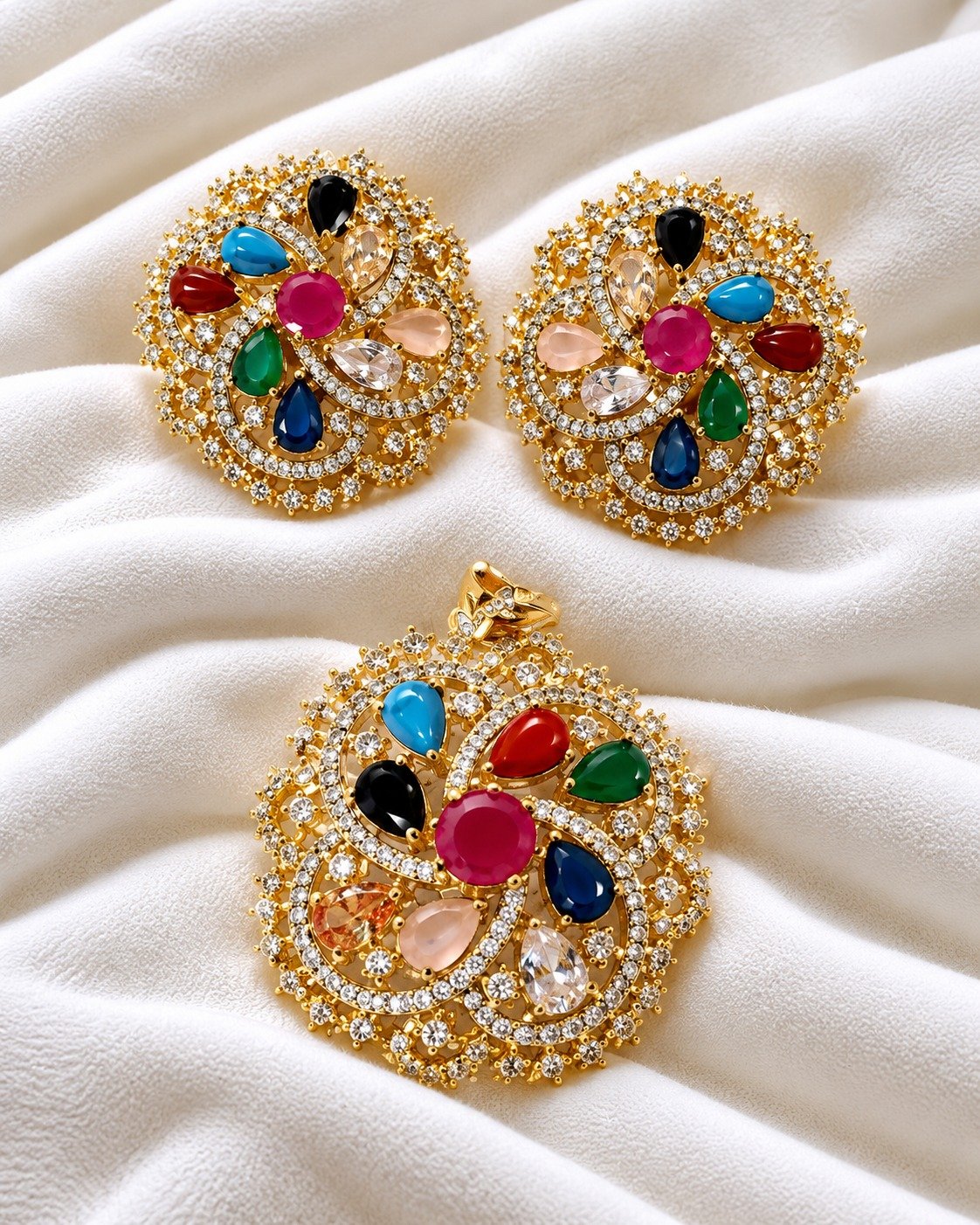 Navratan Pendant Earrings