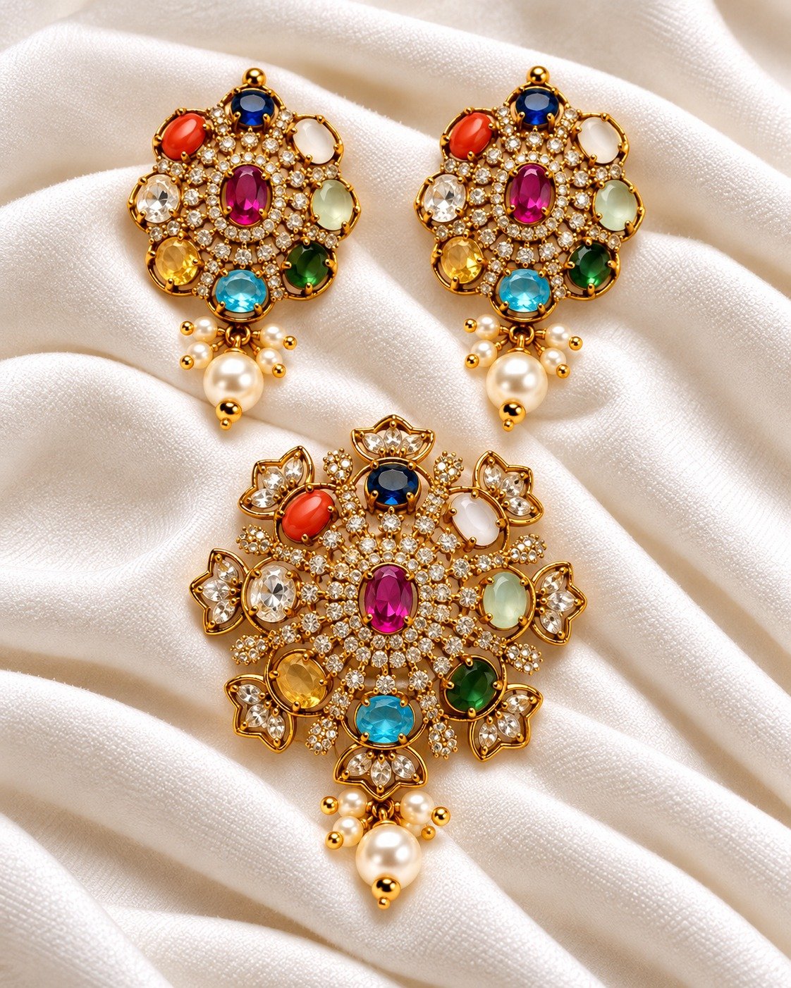 Multicolor Navratan Pendant Set